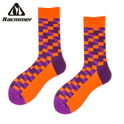 Șosete de ciclism RACMMER Stiluri cu model cu zăbrele cu romb Ciorapi de modă în aer liber, șosete sportive confortabile din bumbac