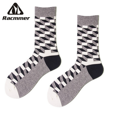 Șosete de ciclism RACMMER Stiluri cu model cu zăbrele cu romb Ciorapi de modă în aer liber, șosete sportive confortabile din bumbac