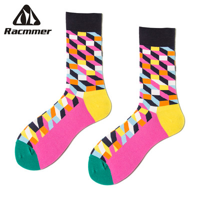 Șosete de ciclism RACMMER Stiluri cu model cu zăbrele cu romb Ciorapi de modă în aer liber, șosete sportive confortabile din bumbac