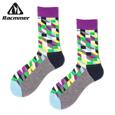 Șosete de ciclism RACMMER Stiluri cu model cu zăbrele cu romb Ciorapi de modă în aer liber, șosete sportive confortabile din bumbac