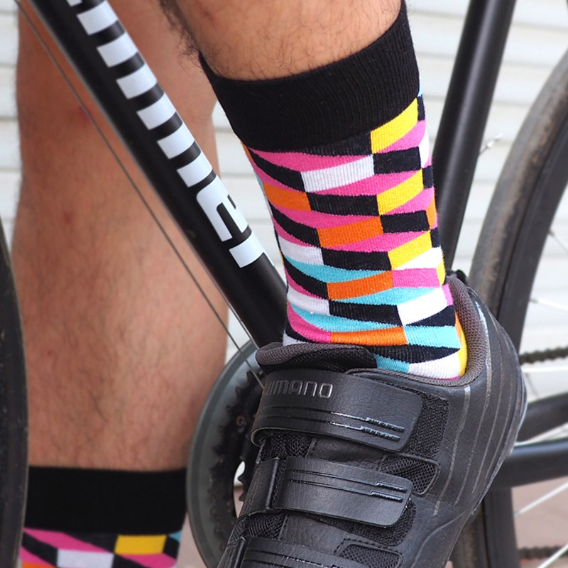Șosete de ciclism RACMMER Stiluri cu model cu zăbrele cu romb Ciorapi de modă în aer liber, șosete sportive confortabile din bumbac