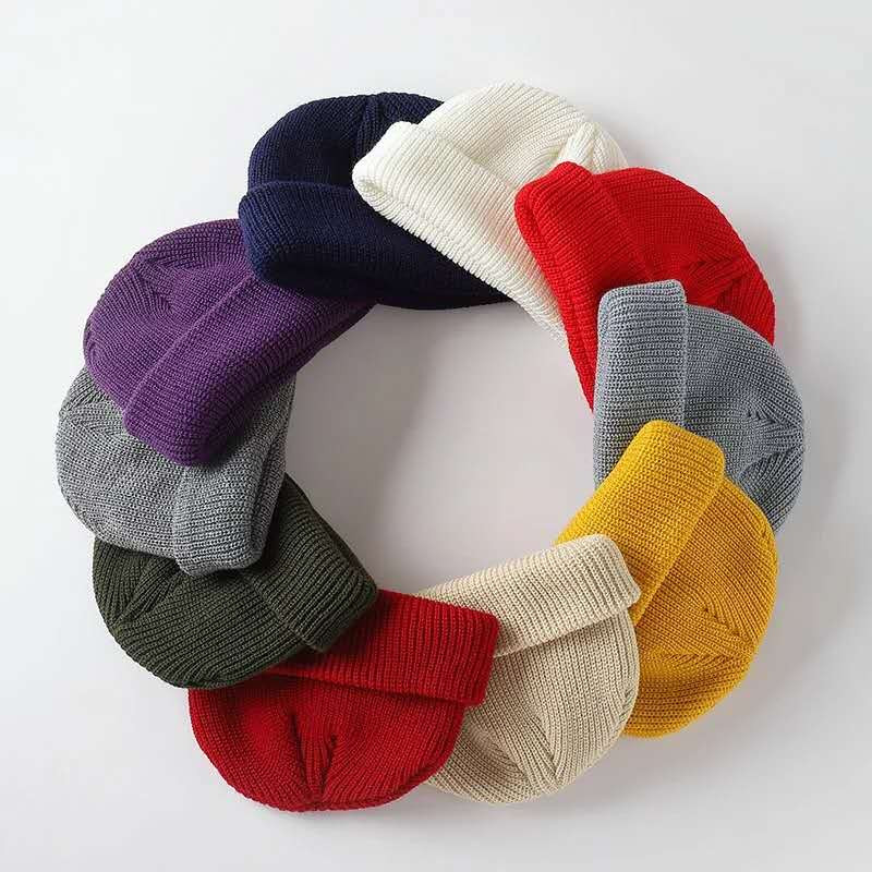 Nauja madinga vyriška kepurė, žieminė megzta kepurė berniukui kaukolės kepurė Sailor Cap Rankogaliai Retro tamsiai mėlyna trumpa skrybėlė vienspalvė unisex rudens šilta kepurė