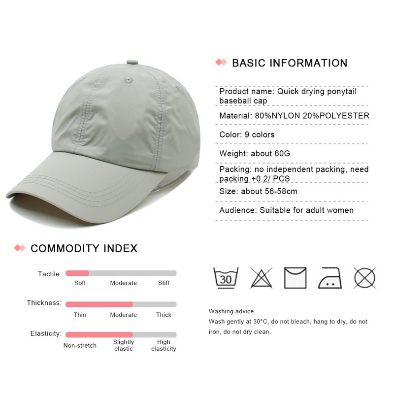 Női baseballsapka tavaszi és nyári szabadtéri sport lófarok sapka állítható légáteresztő snapback hip-hop sapka