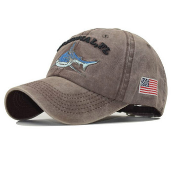 Κέντημα πλυμένο βαμβακερό καπέλο καρχαρία για άντρες Vintage καπέλο μπέιζμπολ Hip Hop Καμπυλωτό καπέλο ψαρέματος Summer Fish Snapback Γυναικείο καπέλο