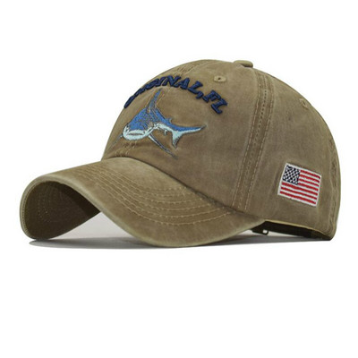 Κέντημα πλυμένο βαμβακερό καπέλο καρχαρία για άντρες Vintage καπέλο μπέιζμπολ Hip Hop Καμπυλωτό καπέλο ψαρέματος Summer Fish Snapback Γυναικείο καπέλο