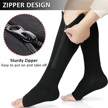 1 Ζεύγος κάλτσα συμπίεσης γάμπας με φερμουάρ για γυναίκες λεπτό πόδι ομορφιάς ύπνου, ιατρική πρόληψη των κιρσών, αθλητικό τρέξιμο