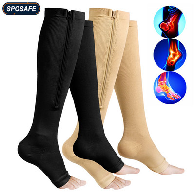 1 Ζεύγος κάλτσα συμπίεσης γάμπας με φερμουάρ για γυναίκες λεπτό πόδι ομορφιάς ύπνου, ιατρική πρόληψη των κιρσών, αθλητικό τρέξιμο