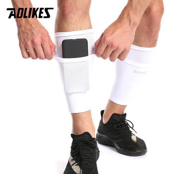 1 чифт AOLIKES Футболни защитни чорапи Предпазител за пищяла с джоб за футболни подложки за пищяла Ръкави за крака Поддръжка на възрастни Чорап за поддръжка на прасеца