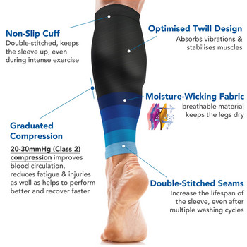 BraceTop 1 чифт компресионни ръкави за прасеца Shin Splint Calf Cramps Поддържащи крака Компресиращи чорапи за бягане, работа, спорт, колоездене, фитнес