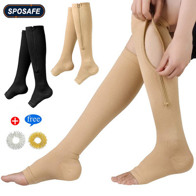 2 τεμάχια/Ζεύγος κάλτσες συμπίεσης με φερμουάρ 15-20mmHg Guard Skin Protection & Open Toe Ιατρικές κάλτσες συμπίεσης με φερμουάρ για άνδρες Γυναικεία