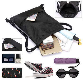 Сгъваема раница с шнурове, фитнес чанта за фитнес, пътуване на открито, къмпинг, туризъм раница, найлонова спортна раница с няколко джоба