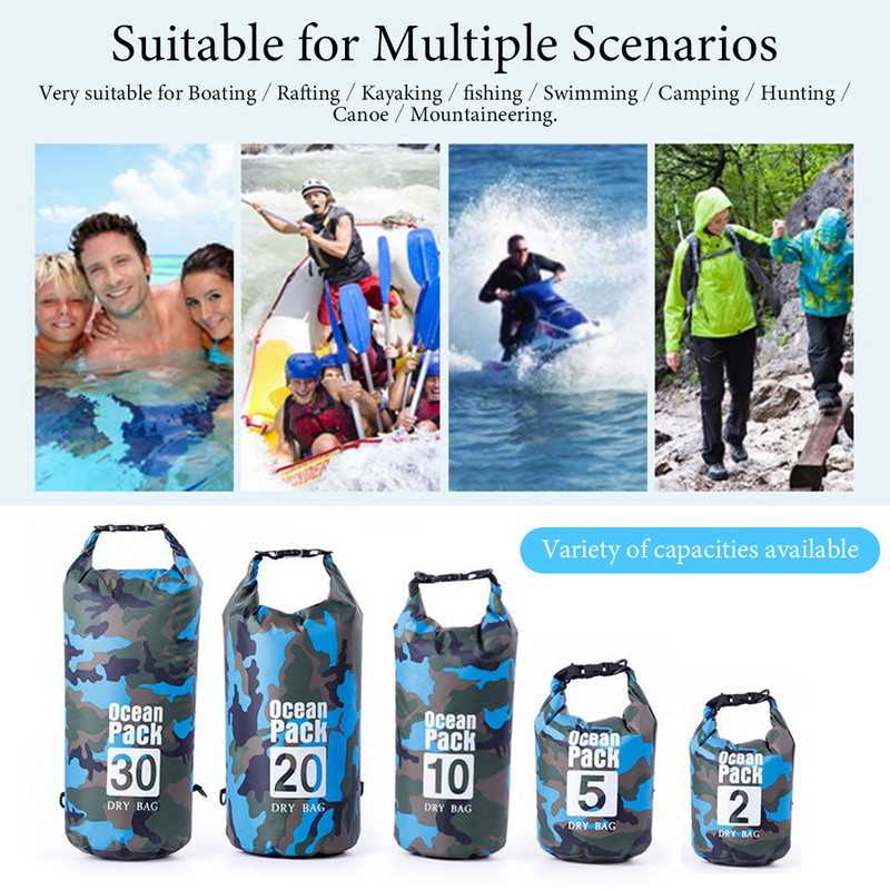 2/5/10/20/30 l nardymo krepšys vandeniui atsparus kamufliažinis plaukimo krepšys paplūdimio plaukimo plaustais krepšys lauko plaukiojimui baidarėmis Kelionių laikymo sausas krepšys