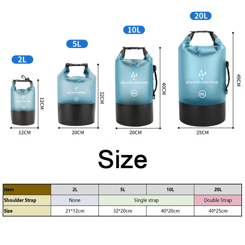 Lauko sausas maišas, plūduriuojantis, vandeniui atsparus krepšys 2L/5L/10L/20L, skirtas plaukiojimui baidarėmis, žygiams snieglenčių sportu, kempingui, žvejybai plaustais