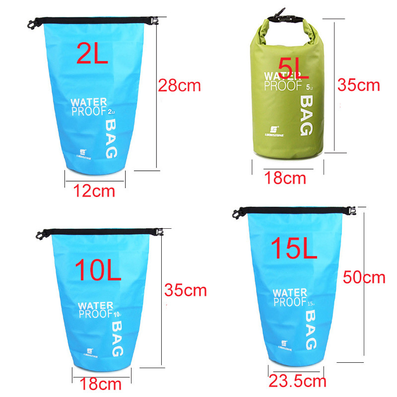 Vandeniui atsparus sausas krepšys 2 l 5 l 10 l 15 l PVC kuprinė plaukiojanti plaukiojimas plaustais baidarės stovyklavimas žygiams upe plaukimo kelioninio krepšio maišelis