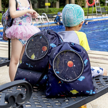 Детска мода Екологични сухи чанти Водоустойчива многократна преносима оксфордска кърпа + PVC регулируема раница