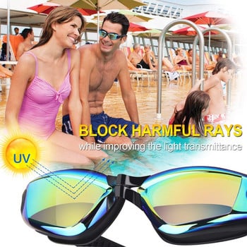 Професионални очила за плуване Галванични против замъгляване UV силиконови водоустойчиви шапки за плуване Очила за плуване Съединени тапи за уши Очила