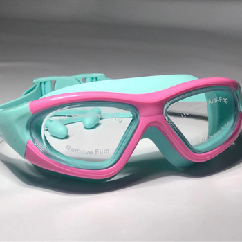 2022 Детски очила за плуване с големи рамки против замъгляване на ултравиолетова светлина Очила за плуване Удобно уплътнение HD тапи за уши Един