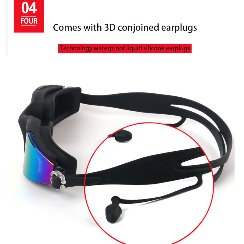 Professionaalsed ujumisprillid meeste silikoonist uduvastased UV-kiirguse reguleeritavad mitmevärvilised ujumisprillid kõrvatropiga Meeste naiste prillid