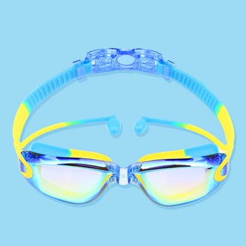Детски очила за плуване със съединена тапа за уши HD очила против просмукване Очила за плуване Момчета Момичета UV400 Очила за плуване против замъгляване