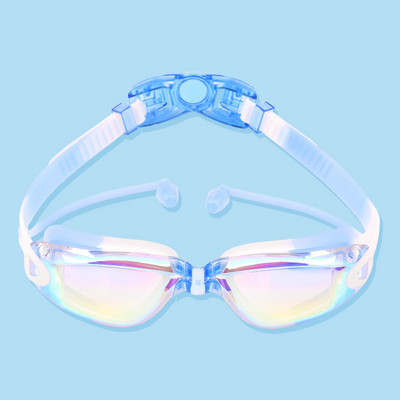 Детски очила за плуване със съединена тапа за уши HD очила против просмукване Очила за плуване Момчета Момичета UV400 Очила за плуване против замъгляване