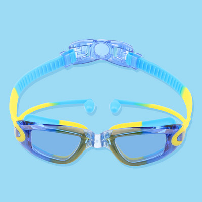 Детски очила за плуване със съединена тапа за уши HD очила против просмукване Очила за плуване Момчета Момичета UV400 Очила за плуване против замъгляване