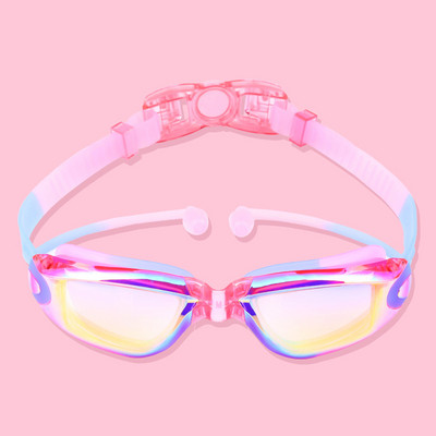 Детски очила за плуване със съединена тапа за уши HD очила против просмукване Очила за плуване Момчета Момичета UV400 Очила за плуване против замъгляване