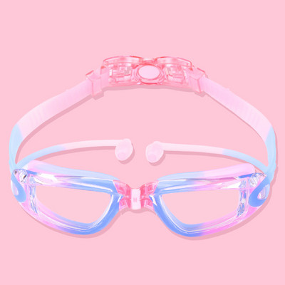 Детски очила за плуване със съединена тапа за уши HD очила против просмукване Очила за плуване Момчета Момичета UV400 Очила за плуване против замъгляване