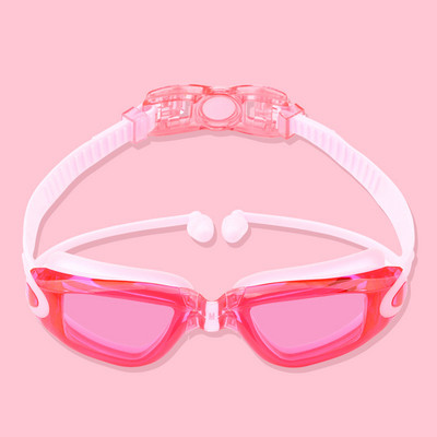 Детски очила за плуване със съединена тапа за уши HD очила против просмукване Очила за плуване Момчета Момичета UV400 Очила за плуване против замъгляване