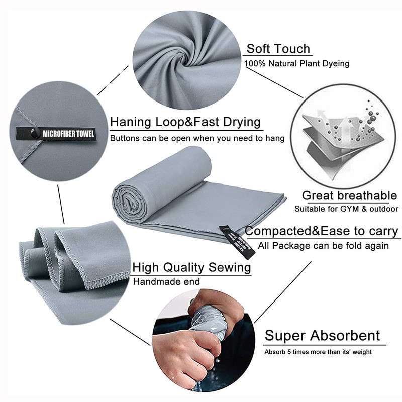 Mikropluošto kelioninis rankšluostis Greitai džiūstantis paplūdimio rankšluostis, skirtas žygiams, jogai treniruoklių salė, sportui, kuprinei, plaukimui, turistiniams rankšluosčiams, puikiai sugeriantys