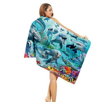 Плажна кърпа с щампи на животни Водни спортове на открито Баня за плуване Бързосъхнеща кърпа Плажна кърпа от микрофибър Щампа за кърпа #t2p