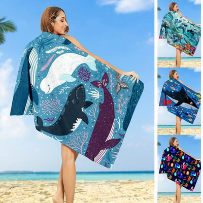 Плажна кърпа с щампи на животни Водни спортове на открито Баня за плуване Бързосъхнеща кърпа Плажна кърпа от микрофибър Щампа за кърпа #t2p