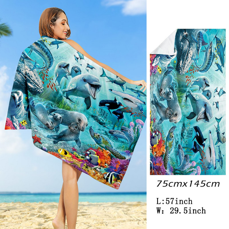 Állatnyomtatott strandtörölköző kültéri vízi sportokhoz úszófürdő gyorsan száradó törölköző mikroszálas strandtörölköző nyomtatott törölköző #t2p