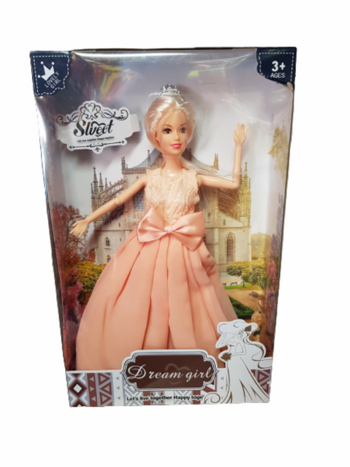 Кукла Ahelos, Принцеса, Прасковена рокля, Руса коса, 28 см.