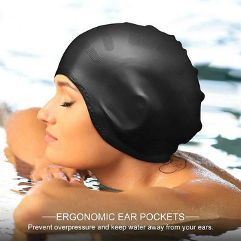 Възрастни Шапки за плуване Мъже Жени Силиконова шапка за басейн Защита на ушите Шапки за къпане За дълги къси гмуркания Едноцветна водоустойчива шапка