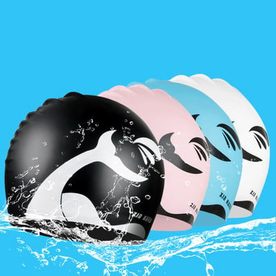 Шапка за плуване за възрастни Мъже Жени Дълга коса Висококачествена огромна силиконова капачка с мехурчета Защита на ушите Водоустойчива и грижа за косата