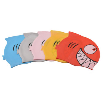 Шапка за плуване Шапка за плуване Карикатура Риба Акула Силиконова водоустойчива лятна протектор за уши за басейн за момиче, момче, бебе, деца, деца