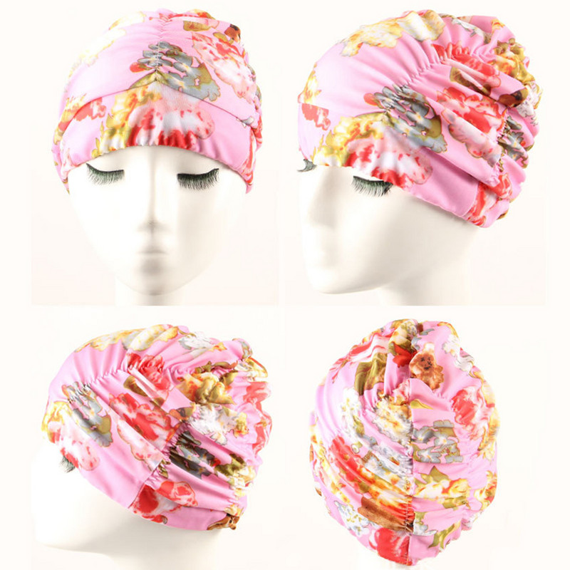 Női hosszú hajú úszósapka redőzött fürdősapka nylon medence divat sztreccs virágmintás rugalmas felnőtt strand