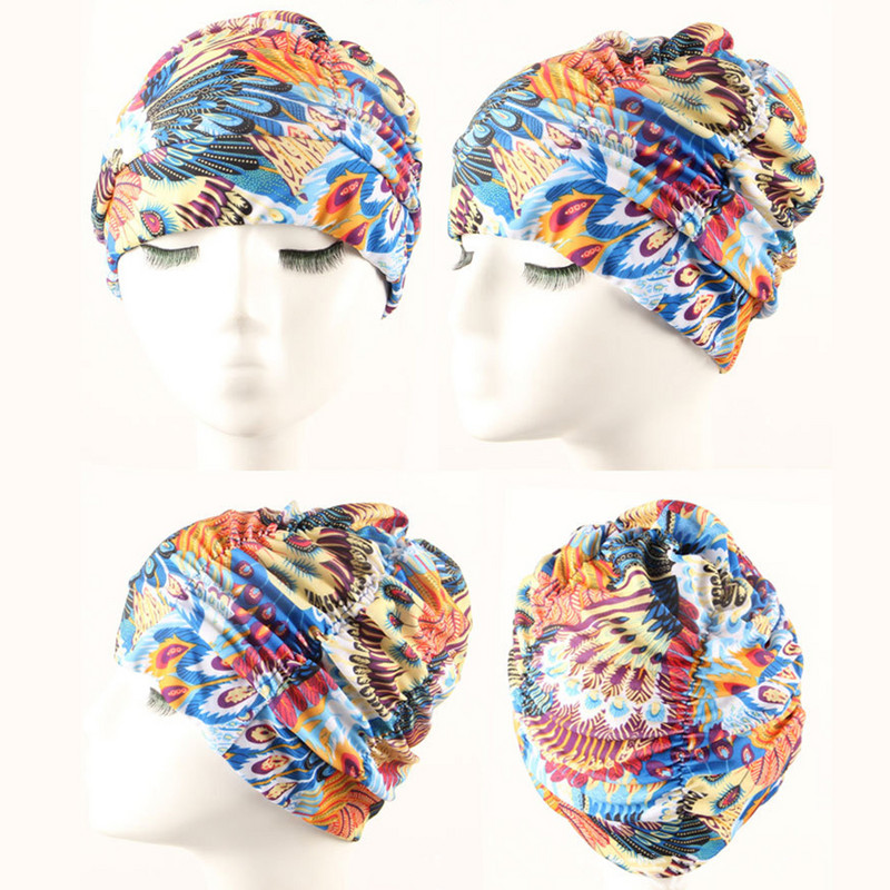 Női hosszú hajú úszósapka redőzött fürdősapka nylon medence divat sztreccs virágmintás rugalmas felnőtt strand