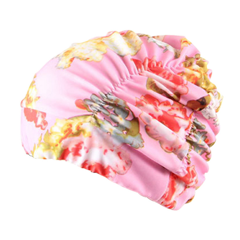 Női hosszú hajú úszósapka redőzött fürdősapka nylon medence divat sztreccs virágmintás rugalmas felnőtt strand