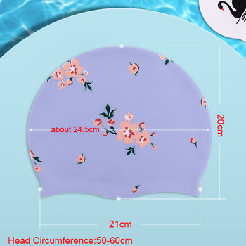 Силиконова шапка за плуване с анимационен принт Жени Мъже Водоустойчива дълга коса Защита на ушите Шапки за плуване за момичета, деца, Деца Лебед фламинго