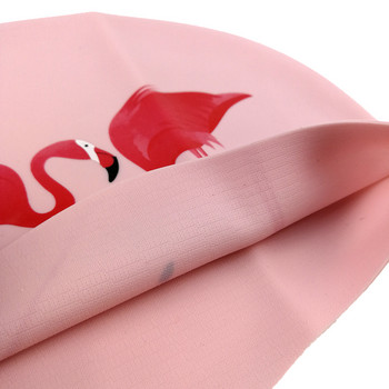 Εκτύπωση κινουμένων σχεδίων Σκουπάκι κολύμβησης σιλικόνης Γυναικεία Ανδρικά αδιάβροχα μακρυμάλλη αυτιά Προστατεύουν σκουφάκια κολύμβησης για κορίτσια παιδιά Παιδιά Swan flamingo