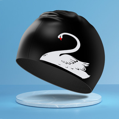 Női úszósapka, hosszú hajú fülvédő, nem fojtogató fej, divatos hattyúmintás szilikon vízálló úszósapka