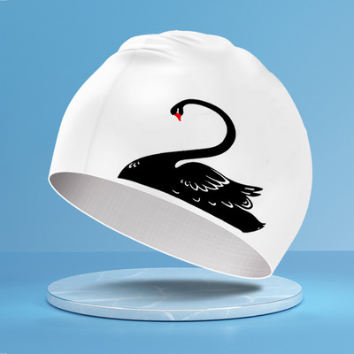 Női úszósapka, hosszú hajú fülvédő, nem fojtogató fej, divatos hattyúmintás szilikon vízálló úszósapka