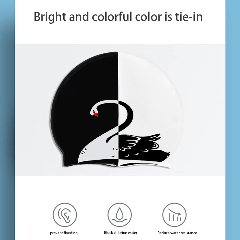Női úszósapka, hosszú hajú fülvédő, nem fojtogató fej, divatos hattyúmintás szilikon vízálló úszósapka