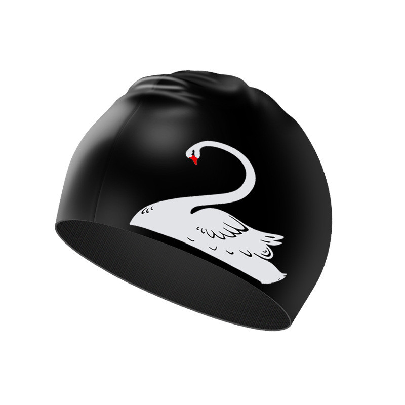Női úszósapka, hosszú hajú fülvédő, nem fojtogató fej, divatos hattyúmintás szilikon vízálló úszósapka