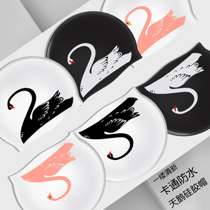 Női úszósapka, hosszú hajú fülvédő, nem fojtogató fej, divatos hattyúmintás szilikon vízálló úszósapka