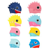 Cască de înot din silicon pentru copii, impermeabilă, confortabilă, pentru îngrijirea părului, șapcă de înot pentru copii, șapcă de înot elastică cu rechin din desene animate, șapcă de scufundări