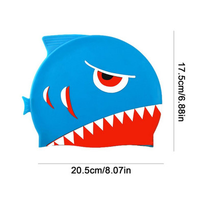 Cască de înot din silicon pentru copii, impermeabilă, confortabilă, pentru îngrijirea părului, șapcă de înot pentru copii, șapcă de înot elastică cu rechin din desene animate, șapcă de scufundări