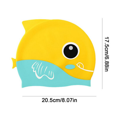 Cască de înot din silicon pentru copii, impermeabilă, confortabilă, pentru îngrijirea părului, șapcă de înot pentru copii, șapcă de înot elastică cu rechin din desene animate, șapcă de scufundări
