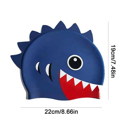 Cască de înot din silicon pentru copii, impermeabilă, confortabilă, pentru îngrijirea părului, șapcă de înot pentru copii, șapcă de înot elastică cu rechin din desene animate, șapcă de scufundări